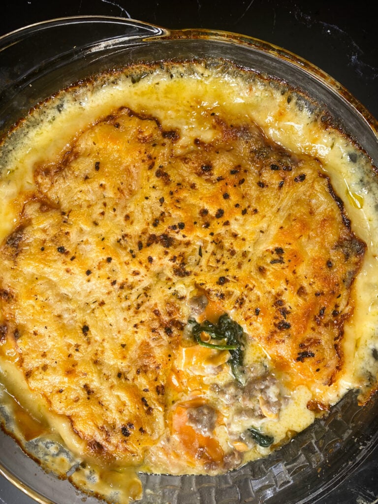 sweetpotatogratinwithitaliansausageandspinach
