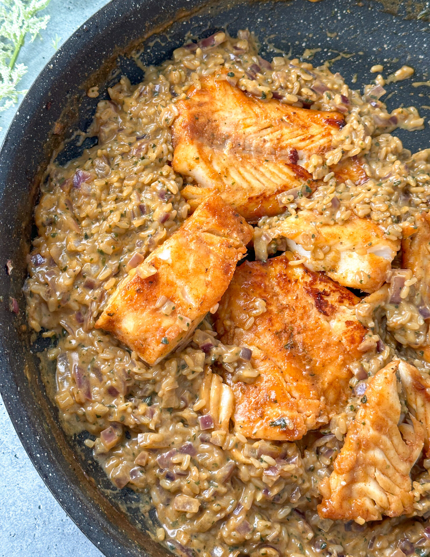 One Pan Blackened Cod and Creamy Garlic Risotto - The Tasteful Tribe
