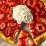 strawberry and mascarpone filled galette served with whipped cream