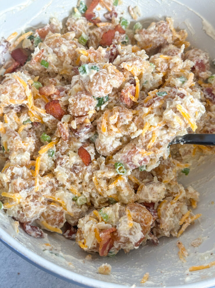 loaded baked potato salad made with crispy tater tots