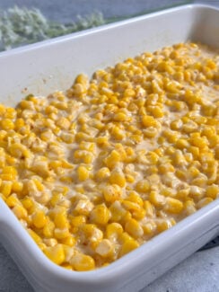 the easiest most delicious way to make creamed corn - creamy cheesy corn, only 5 ingredients and one that even the pickiest eaters will love as a side for the holidays