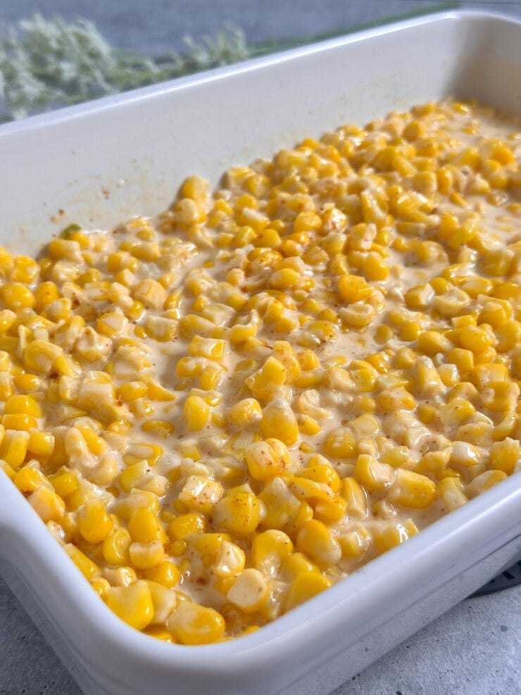 the easiest most delicious way to make creamed corn - creamy cheesy corn, only 5 ingredients and one that even the pickiest eaters will love as a side for the holidays