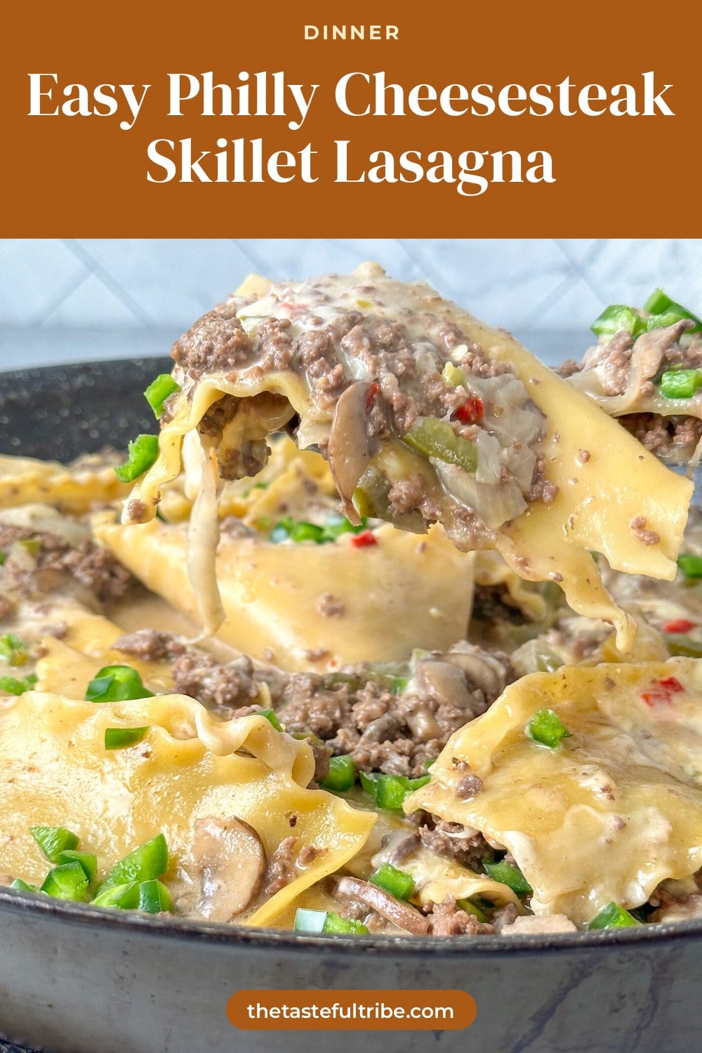 Easy Philly Cheesesteak Skillet Lasagna, the finished dish
